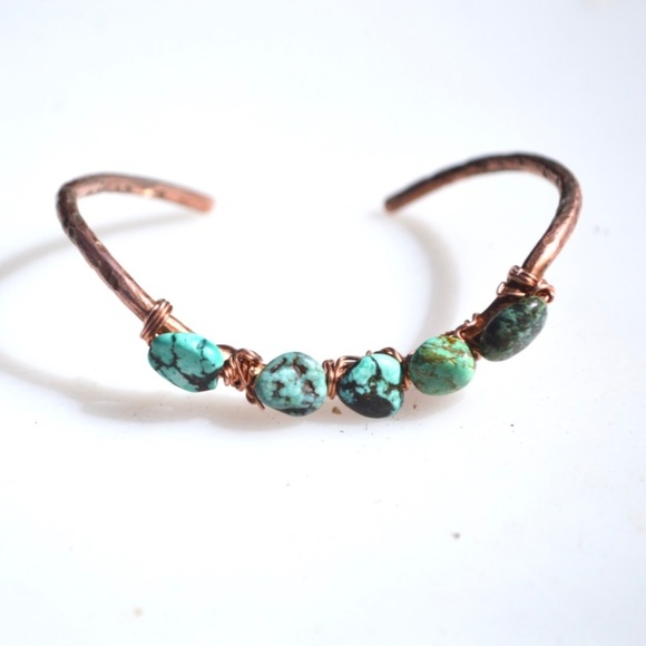 Genuine Untreated Turquoise Copper Cuff Bracelet - Picture 5 of 5